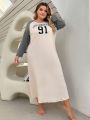 Plus Size Women's Letter Print Batwing Sleeve Nightgown