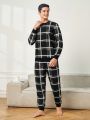 Men'S Plaid Pattern Long Sleeve Top And Long Pants Pajama Set