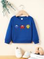 Baby Boy Casual Cartoon Pattern Long Sleeve Pullover Sweatshirt, Suitable For Autumn And Winter