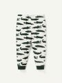 Cozy Cub Baby Boy Snug Fit Pajamas Cartoon Crocodile Pattern Short Sleeve Pullover Top & Footed Pants Homewear Set