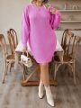 SHEIN LUNE Plus Solid Ribbed Knit Sweater Dress
