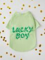 PETSIN Green Printed Pet T-Shirt, Luckyboy St. Patrick's Day Cat/Dog Unisex T-Shirt
