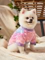 PETSIN (With Night Light) Rainbow Gradient Luminous Star Print Flannel Pet Sweater Without Hood, 1pc