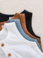 SHEIN Infant Unisex Casual Basic Knitted Solid Color Vest Set, 4pcs