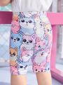 Baby Girl's Casual & Sporty Cat Printed Shorts For Spring/Summer