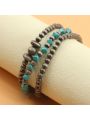 3pieces/set pearl &turquoise stone Vintage silver beaded stacking bangle bracelet Bead Stretchable Elastic Bracelet For Women,western jewelry