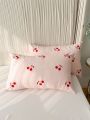 2pcs Pink Cherry Flannel Embroidered Pillowcase