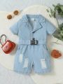 Baby Ripped Belted Shirt Romper