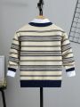 Boys' Striped Pattern Printed Thick Knitted Sweater, Winter
