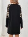 SHEIN LUNE Women's Leopard Print Splice Raglan Sleeve T-shirt Dress