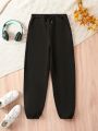 Teen Girl Solid Drawstring Waist Thermal Lined Sweatpants