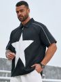 Manfinity Men's Plus Size Zipper Closure Starry Pattern Short Sleeve Shirt