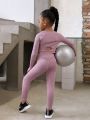 SHEIN Young Girl Raglan Sleeve Cutout Back Sports Tee & Leggings