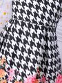 SHEIN Kids Nujoom Girls' Lovely Patchwork Plaid & Floral Printed Dress