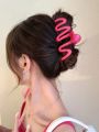 1pc Large Peach Pink Hair Clamp With 13cm Long Teeth For Thick Hair, Wave Design, Bun Clip Shark Clip Hair Accessory