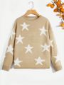 SHEIN Girls' Long Sleeve Sweater With Five-pointed Star Design