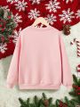 Girls' Casual Printed Long Sleeve Crewneck Sweatshirt Suitable For Autumn And Winter