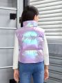 SHEIN Tween Girl Holographic Zipper Vest Puffer Coat