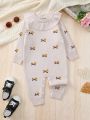 Baby Girl Floral Pattern Ruffle Trim Knit Jumpsuit