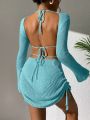 SHEIN Swim Basics Backless Drawstring Cover Up With Side Tie