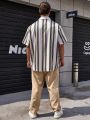 Extended Sizes Men Plus Striped Print Shirt & Pants