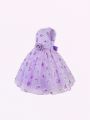 Little Girls' 3d Flower Embellished Party Dress With Floral Pattern