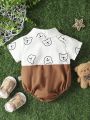 Baby Boy Two-Tone Color Bear Printed Thin 2 In 1 Shirt Bodysuit For Summer