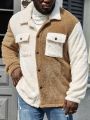Manfinity Homme Men'S Plus Size Teddy Color Block Jacket With Flip Pocket On Front
