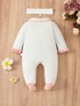 SHEIN Baby Girl Newborn Winter Butterfly Embroidery Jumpsuit Pajamas Home Outfit