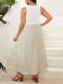 SHEIN Women's Plus Size Spaghetti Strap Patchwork Floral Print Dress