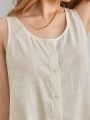 SHEIN Leisure Solid Color Sleeveless Home Wear Top With Front Button