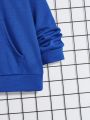 SHEIN Tween Boys' Casual Comfortable Colorblock Hooded Sweatshirt With Alphabet Patch Design