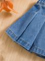 SHEIN Baby Girls' Denim Pleated Skirt