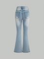 Tween Girls New Arrival Slim Fit Distressed Washed Flared Jeans