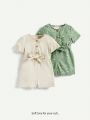 Cozy Cub Baby Girl Flower Pattern And Solid Color Round Neck Short Sleeve Romper With Shorts 2pcs/Set