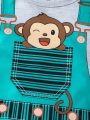 Boys' Adorable Monkey Pattern Short Sleeve Romper (Faux Two Pieces) For Summer