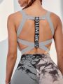 High Support Letter Tape Backless Sports Bra