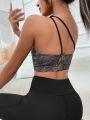 Yoga Sxy Medium Support  Snakeskin Print Cut Out One Shoulder Sports Bra