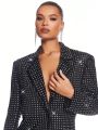 SHEIN BAE Single-Color Gorgeous Rhinestone Decorated Blazer, New Year Outfits