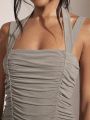 SHEIN BAE Women's Sleeveless Slim-Fit Pleated Dress