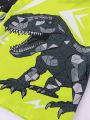 SHEIN Boys' Dinosaur Print T-Shirt, Shorts, Swim Cap And Swimwear Set, Summer