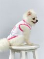 PETSIN 1pc Unisex Pink & White Color Pet 1996 Print Vest For Cats And Dogs