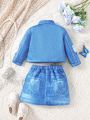 Baby Girls' Denim-like Top And Skirt Set