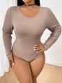 Plus Size Pit Striped Long-Sleeved Bodysuit