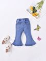Baby Girl Butterfly Embroidery Flare Leg Jeans