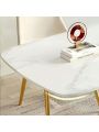 Montary 7 Piece Dining Room Set, Modern Dining Table and Chairs Set, Sintered Stone Dining Table Set for 6, White Marble Dining Table with 6 Orange Chairs for Kitchen, Dining Room