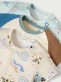 Newborn Boys' Cute Animal Printed With Long Sleeves And Footies Home Wear 3pcs/Set