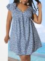 SHEIN CURVE+ Plus Size Floral Printed V-Neck Dress