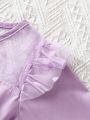 SHEIN Kids FANZEY Little Girls' Mesh Long Sleeve Dress With Ruffle Hem Perfect For Elegant Style