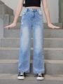 Girls (large) Jeans New Slimming Ripped Washed Denim Straight Legs